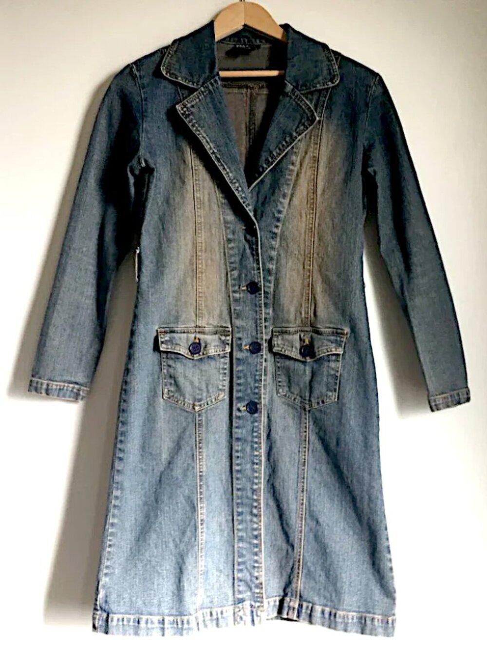 Vintage Y2K Pure Hype Denim Maxi Duster Dress S Long Button Down Penny Lane